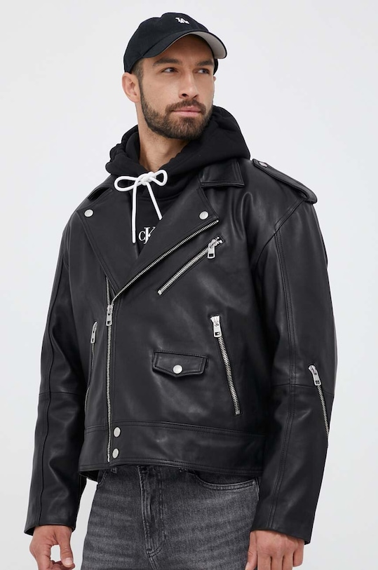 Calvin Klein Jeans geacă Ramones de piele negru J30J323398
