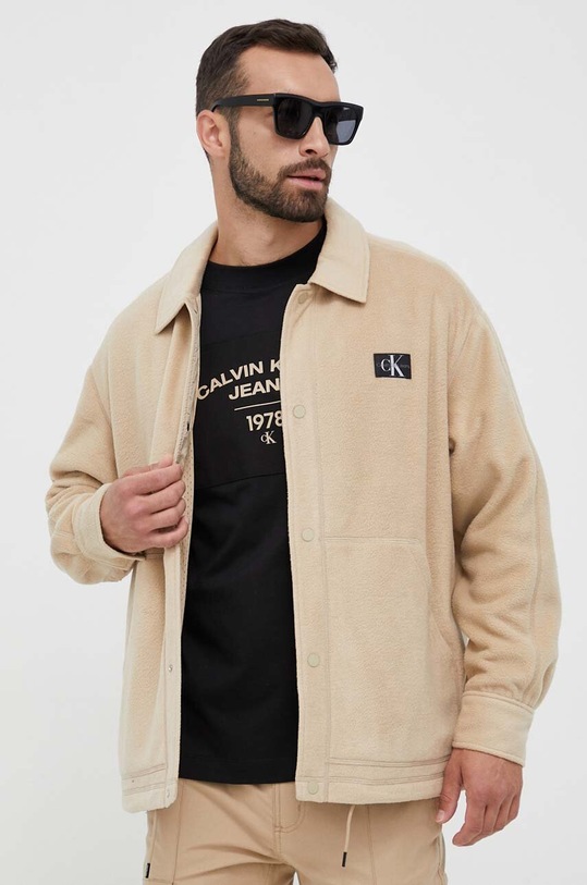 Bunda Calvin Klein Jeans oversize béžová J30J323704
