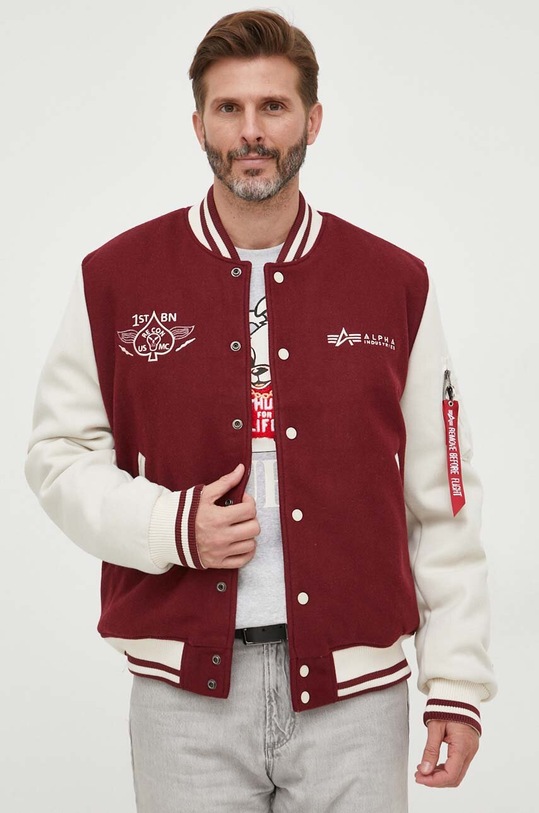 Alpha Industries geaca bomber Varsity Air Force Jacket cu captuseala burgundia 138107.184