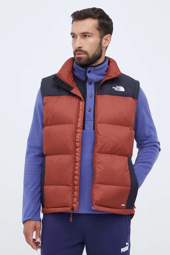 The North Face bezrękawnik puchowy bez kaptura brązowy NF0A4M9KWEW1