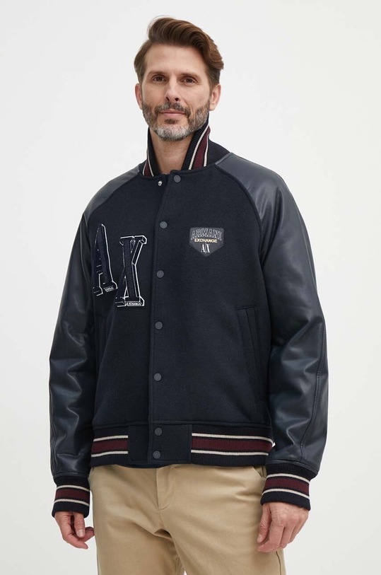 Bunda z vlněné směsi Armani Exchange přechodné námořnická modř 6RZB21.ZNIKZ