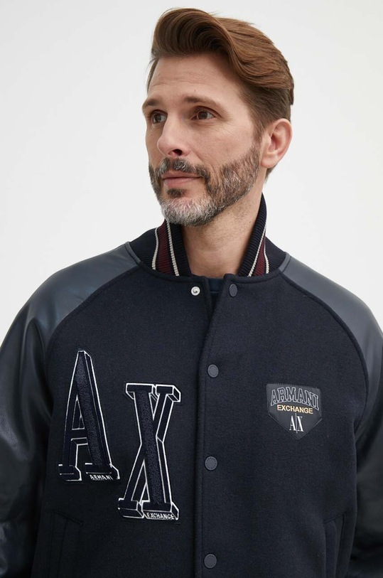 Bunda z vlněné směsi Armani Exchange námořnická modř 6RZB21.ZNIKZ