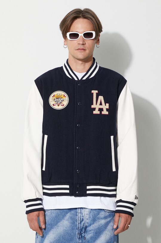 New Era jacheta bomber din amestec de lana cu captuseala bleumarin 60416326