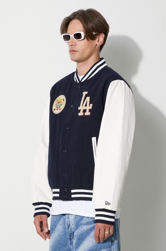 New Era jacheta bomber din amestec de lana bleumarin 60416326