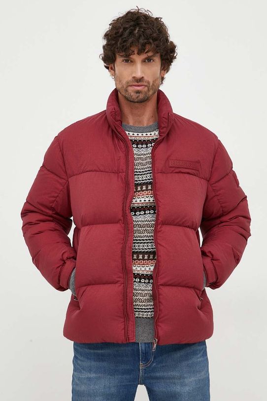 Tommy Hilfiger kurtka puchowa bez kaptura bordowy MW0MW32785