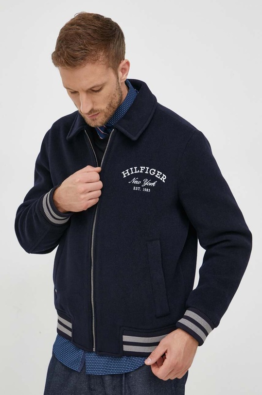 Vlněná bunda Tommy Hilfiger námořnická modř MW0MW32791