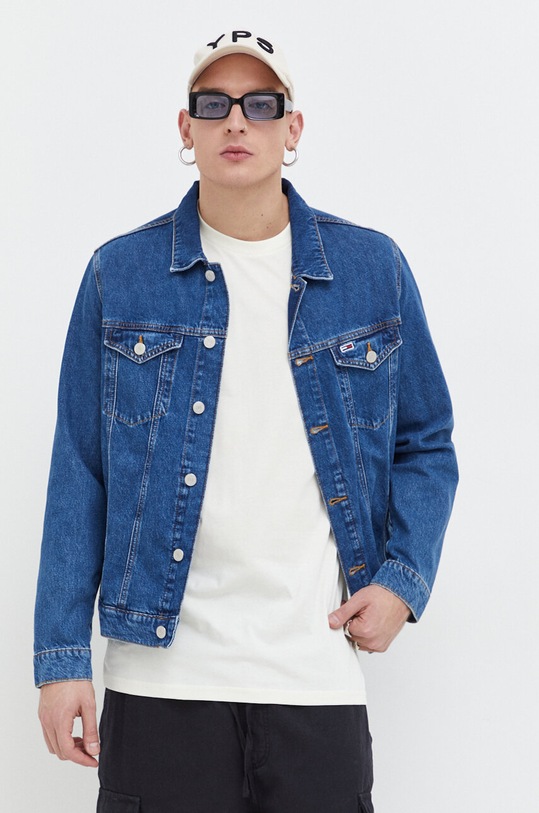 Rifľová bunda Tommy Jeans bez kapucne modrá DM0DM17472