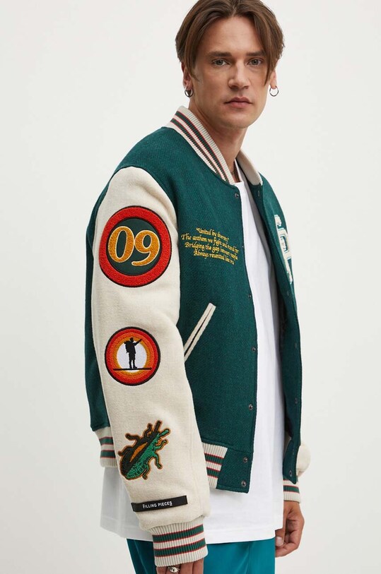 Μάλλινο μπουφάν bomber Filling Pieces μαλλί πράσινο 78616981312