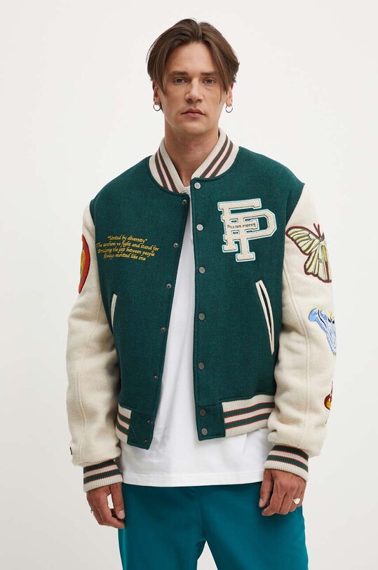 Μάλλινο μπουφάν bomber Filling Pieces πράσινο 78616981312