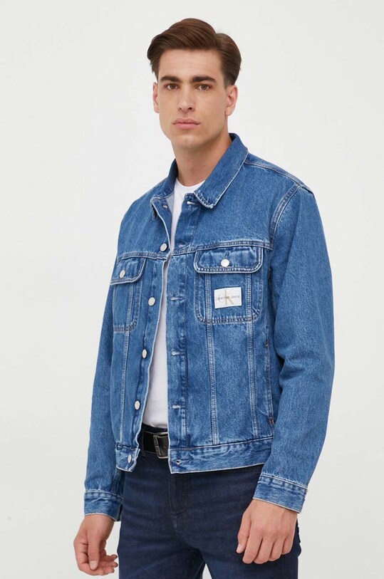 Calvin Klein Jeans kurtka jeansowa bez kaptura niebieski J30J323902