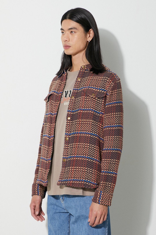 Corridor geacă cu aspect de cămașă Corded Plaid Shirt Jacket maro JKT0149