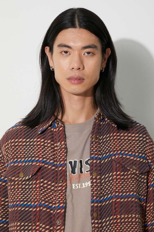 Corridor geacă cu aspect de cămașă Corded Plaid Shirt Jacket JKT0149 maro