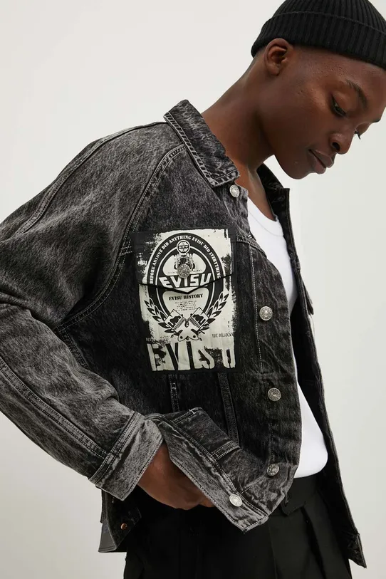 Evisu kurtka jeansowa Poster and Seagull Print bez kaptura czarny 2EAHTM3DJ8064LFCS