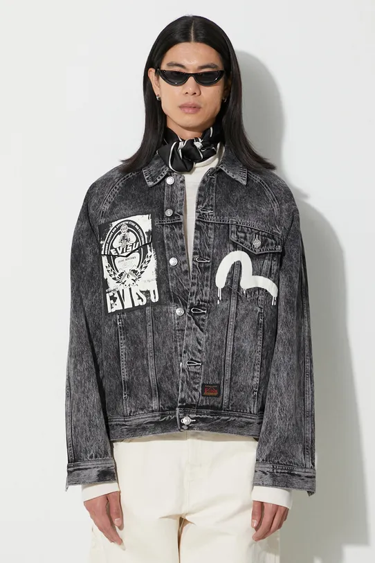 Evisu kurtka jeansowa Poster and Seagull Print