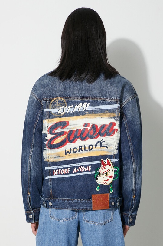 Džínová bunda Evisu Inari Mask Printed riflovina modrá 2EAHTM3DJ1001LFCT