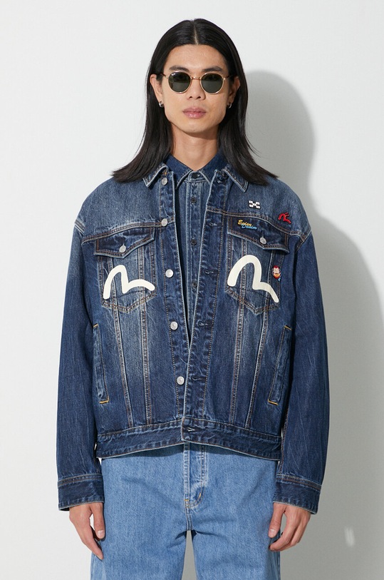 Džínová bunda Evisu Inari Mask Printed modrá 2EAHTM3DJ1001LFCT