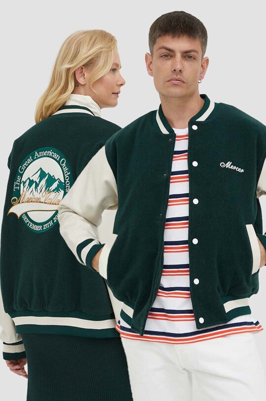 The Mercer Brand jacheta bomber din lana cu captuseala verde MEAP233001