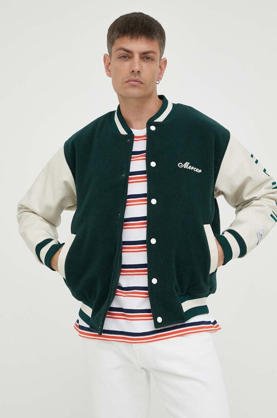The Mercer Brand jacheta bomber din lana verde MEAP233001