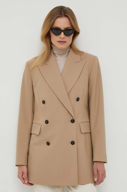 Tommy Hilfiger marynarka z domieszką wełny tkanina beżowy WW0WW39095