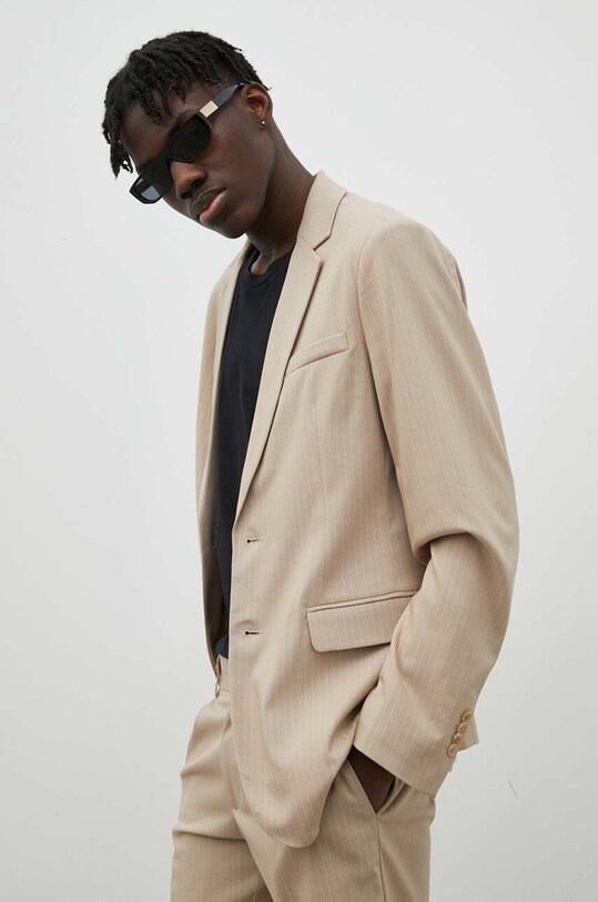 Bruuns Bazaar marynarka Statice Carl blazer tkanina beżowy BBM2269