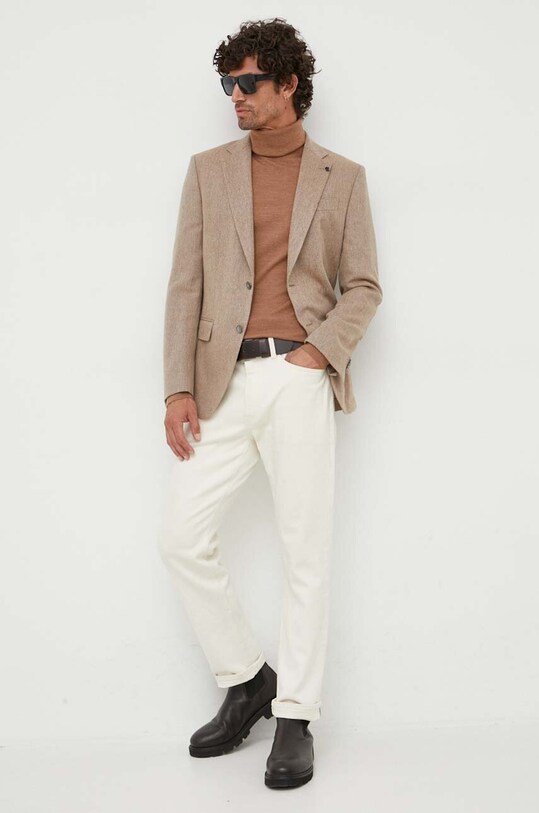 Μπλέιζερ με μίγμα μαλλιού BOSS 50497274 μπεζ AW23