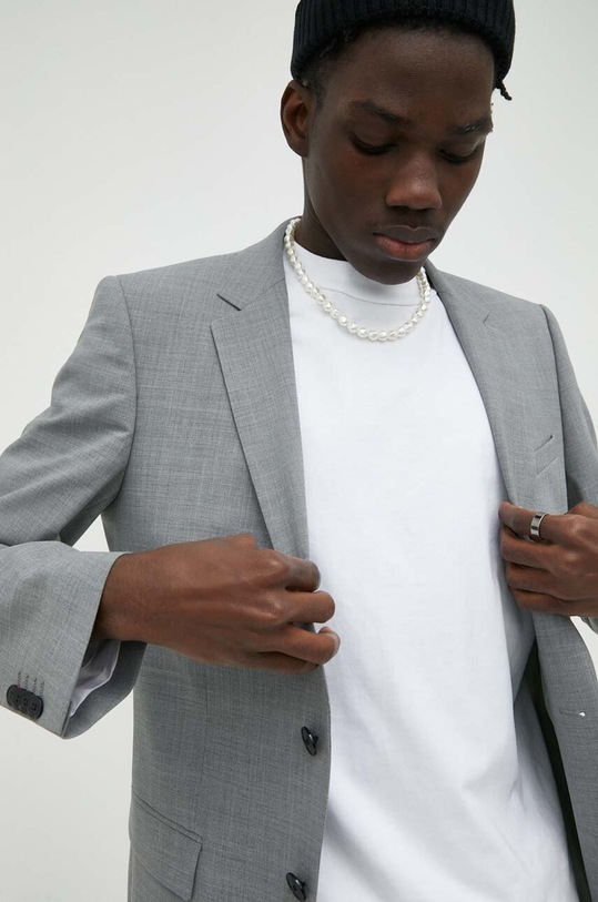 Blazer s příměsí vlny HUGO slim šedá 50500266