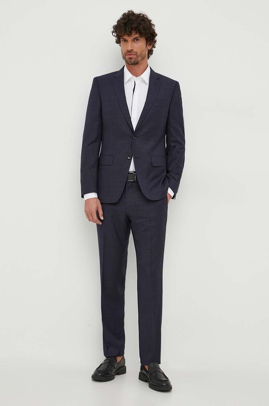 BOSS garnitur wełniany dzianina niebieski 50502427
