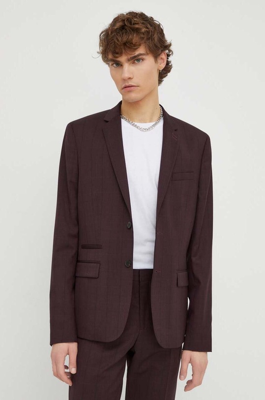 The Kooples marynarka wełniana regular bordowy HVES27025K