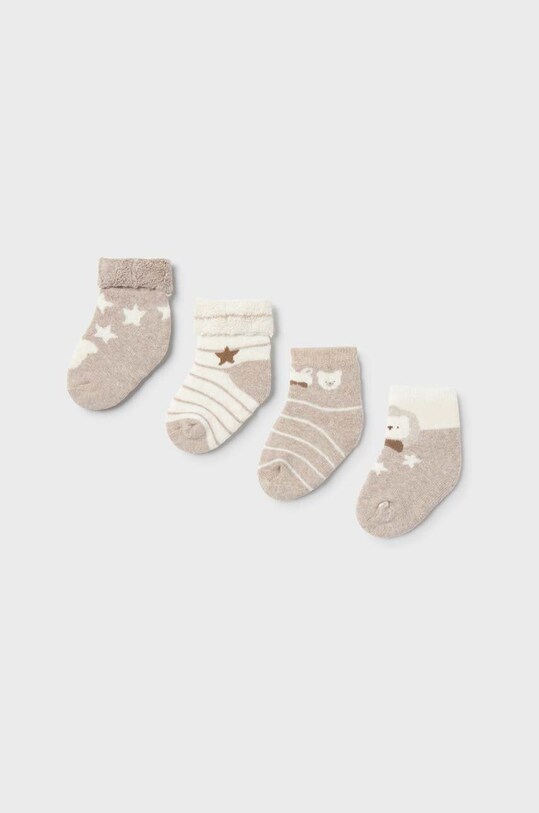 Mayoral Newborn skarpetki niemowlęce 4-pack skarpetki długie brązowy 9653.1C.Newborn.9BYX