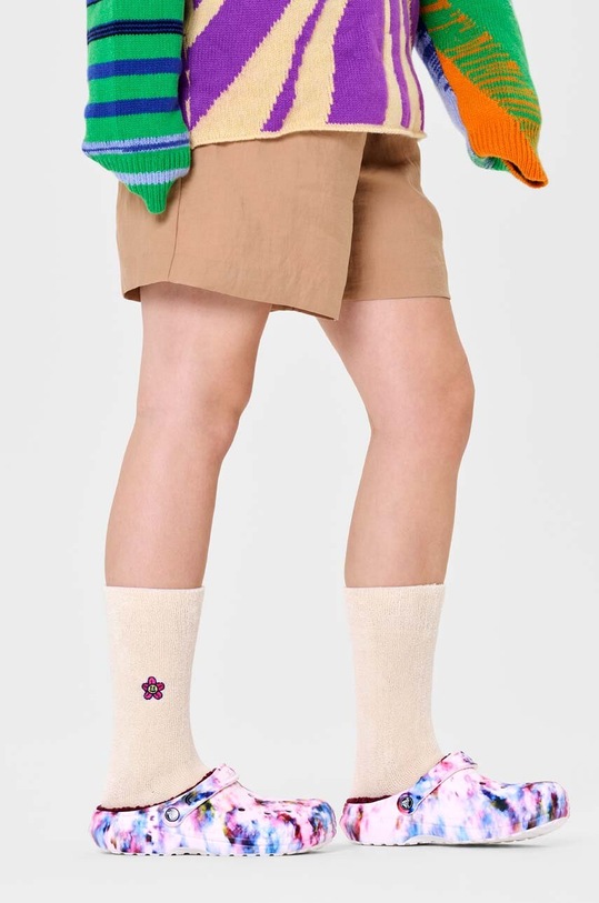 Odzież Happy Socks skarpetki Embroidered Flower Crew Sock P000190 beżowy