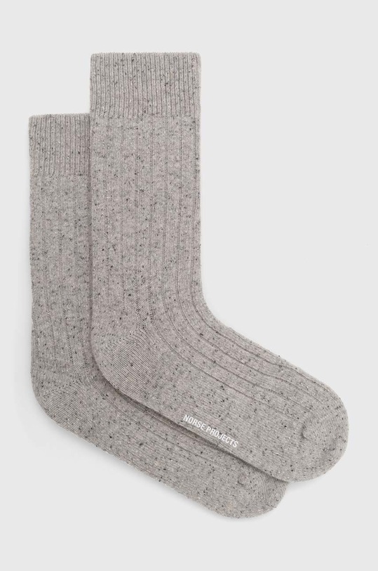 Norse Projects wool blend socks Bjarki Neps Wool Rib Sock plain gray N82.0008.1026