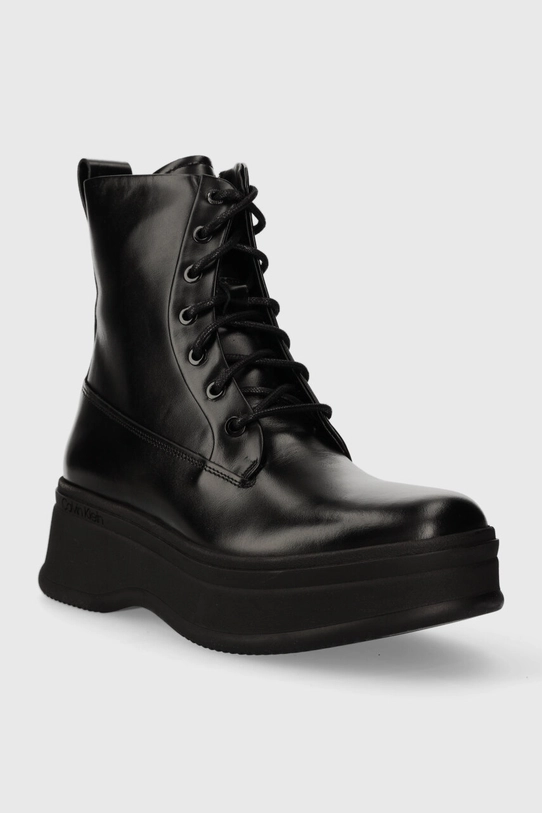 Calvin Klein bocanci de piele PITCHED COMBAT BOOT HW0HW01599 negru AW23