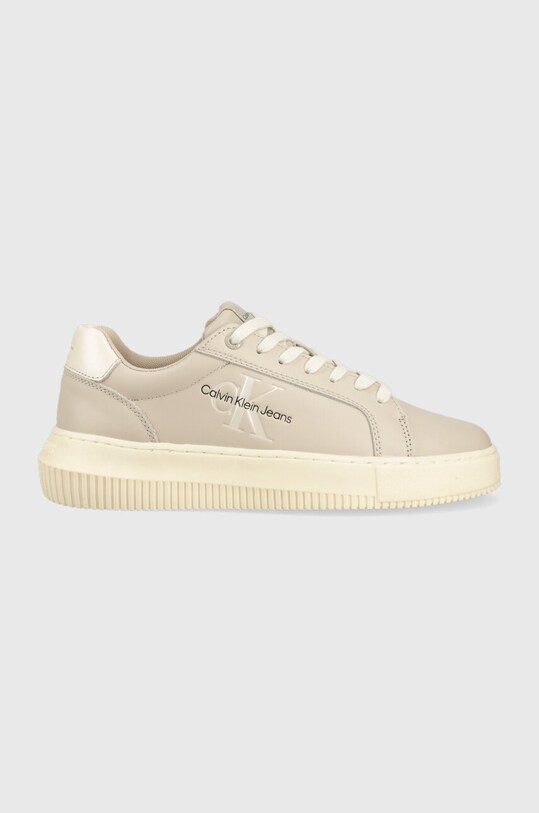 Usnjene superge Calvin Klein Jeans CHUNKY CUPSOLE LACEU Platforma bež YW0YW01096