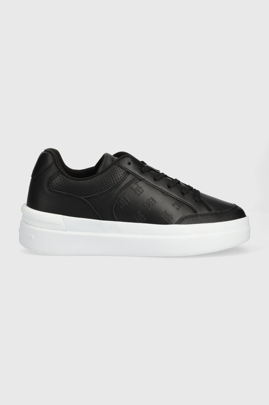 Usnjene superge Tommy Hilfiger EMBOSSED COURT SNEAKER Platforma črna FW0FW07297