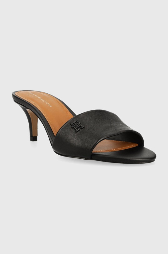 Tommy Hilfiger bőr papucs TH ELEVATED MID HEEL FW0FW07453 fekete AW23