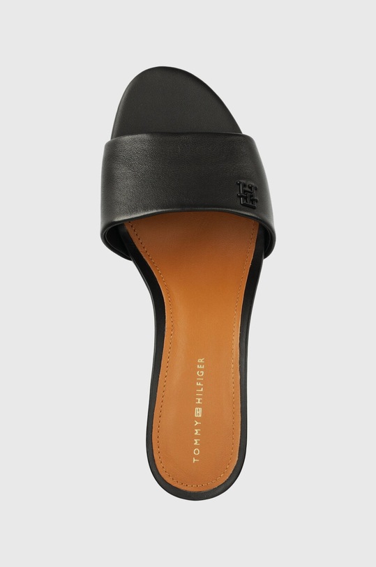Tommy Hilfiger bőr papucs TH ELEVATED MID HEEL fekete FW0FW07453