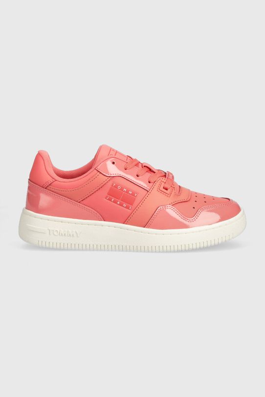 Kožené tenisky Tommy Jeans TJW RETRO BASKET GLOSSY plochá oranžová EN0EN02206