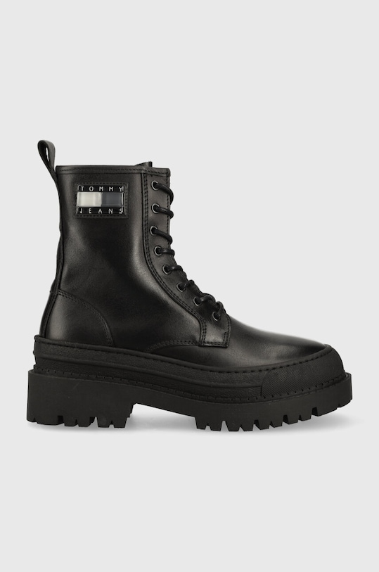 Δερμάτινα workers Tommy Jeans TJW FOXING LACE UP φλατ μαύρο EN0EN02217