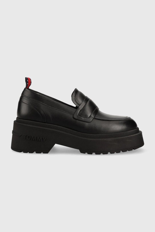 Кожаные мокасины Tommy Jeans TJW AVA LOAFER платформа чёрный EN0EN02218