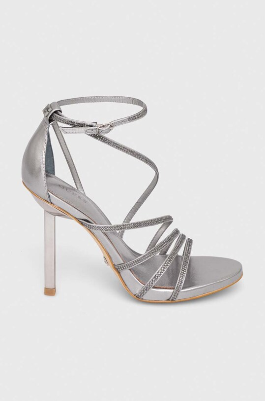 Δερμάτινα σανδάλια Guess AXEN2 στιλέτο ασημί FL7A2X.SAT03.PEWTE