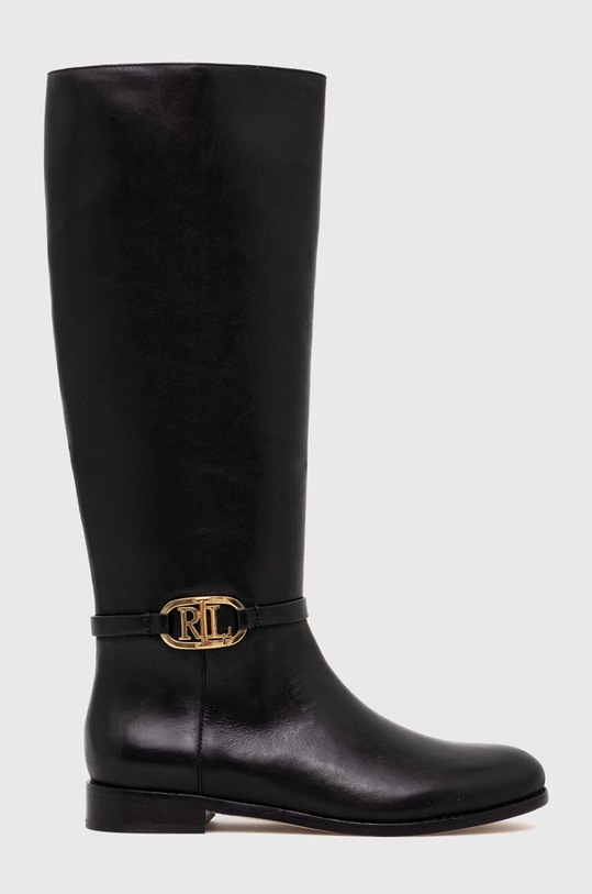 Δερμάτινες μπότες Lauren Ralph Lauren Bridgette φλατ μαύρο 802908350002.001