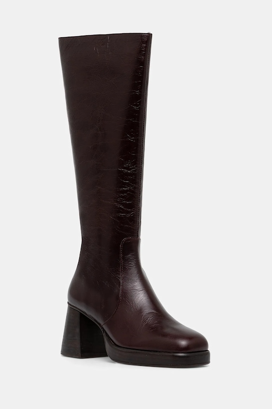 Jonak kozaki skórzane BETINA CUIR VIEILLI słupek bordowy 6001328