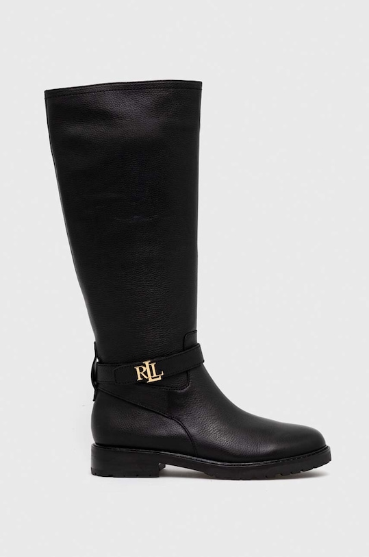Δερμάτινες μπότες Lauren Ralph Lauren Hallee φλατ μαύρο 802915444001.001