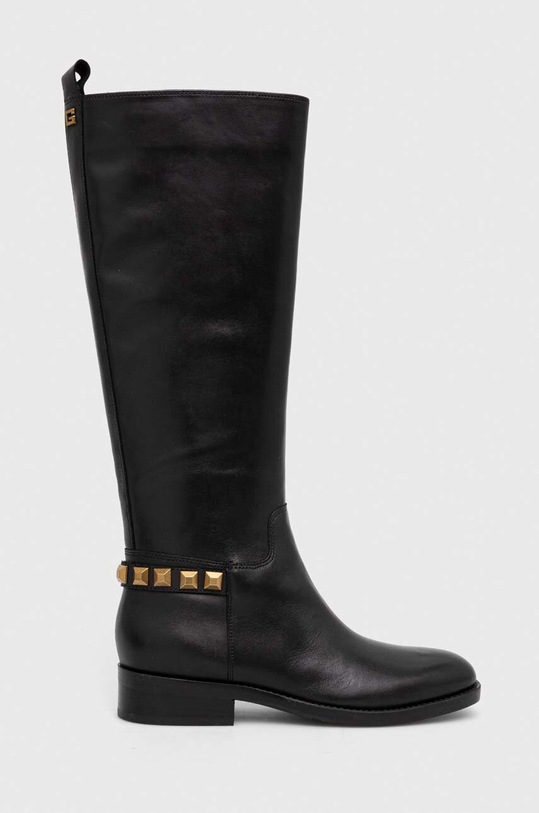 Guess kozaki skórzane BOSSY płaski czarny FL8BYO.LEA11.BLACK