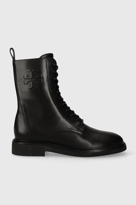 Tory Burch cizme de piele DOUBLE T COMBAT BOOT cu snur negru 154336.006
