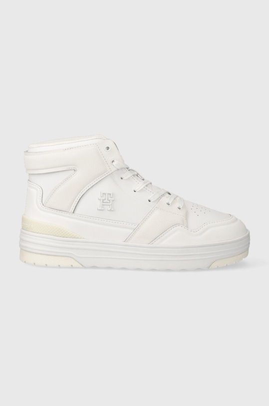 Kožne tenisice Tommy Hilfiger TH HI BASKET SNEAKER ravni bijela FW0FW07308