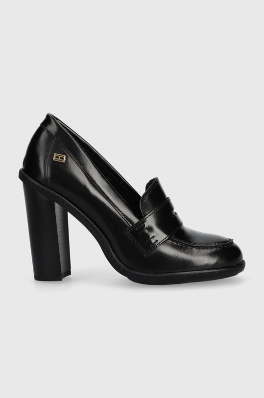 Tommy Hilfiger czółenka skórzane TOMMY ESSENTIAL LOAFER PUMP słupek czarny FW0FW07532