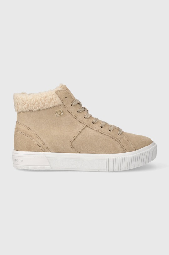Tommy Hilfiger sneakersy zamszowe VULC SUEDE SNEAKER HI płaska beżowy FW0FW07549