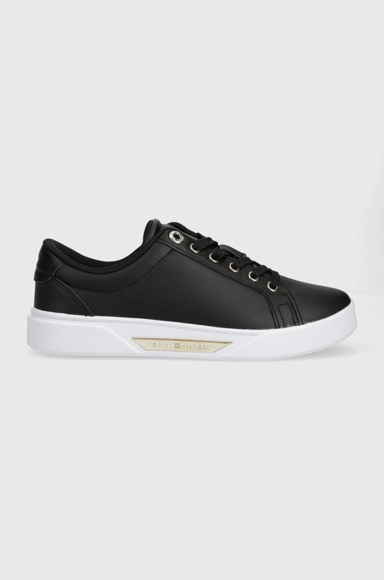 Δερμάτινα αθλητικά παπούτσια Tommy Hilfiger GOLDEN HW COURT SNEAKER φλατ μαύρο FW0FW07560