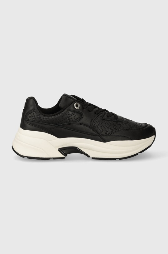 Kožne tenisice Tommy Hilfiger CHUNKY QUILTED MONO RUNNER platforma crna FW0FW07646